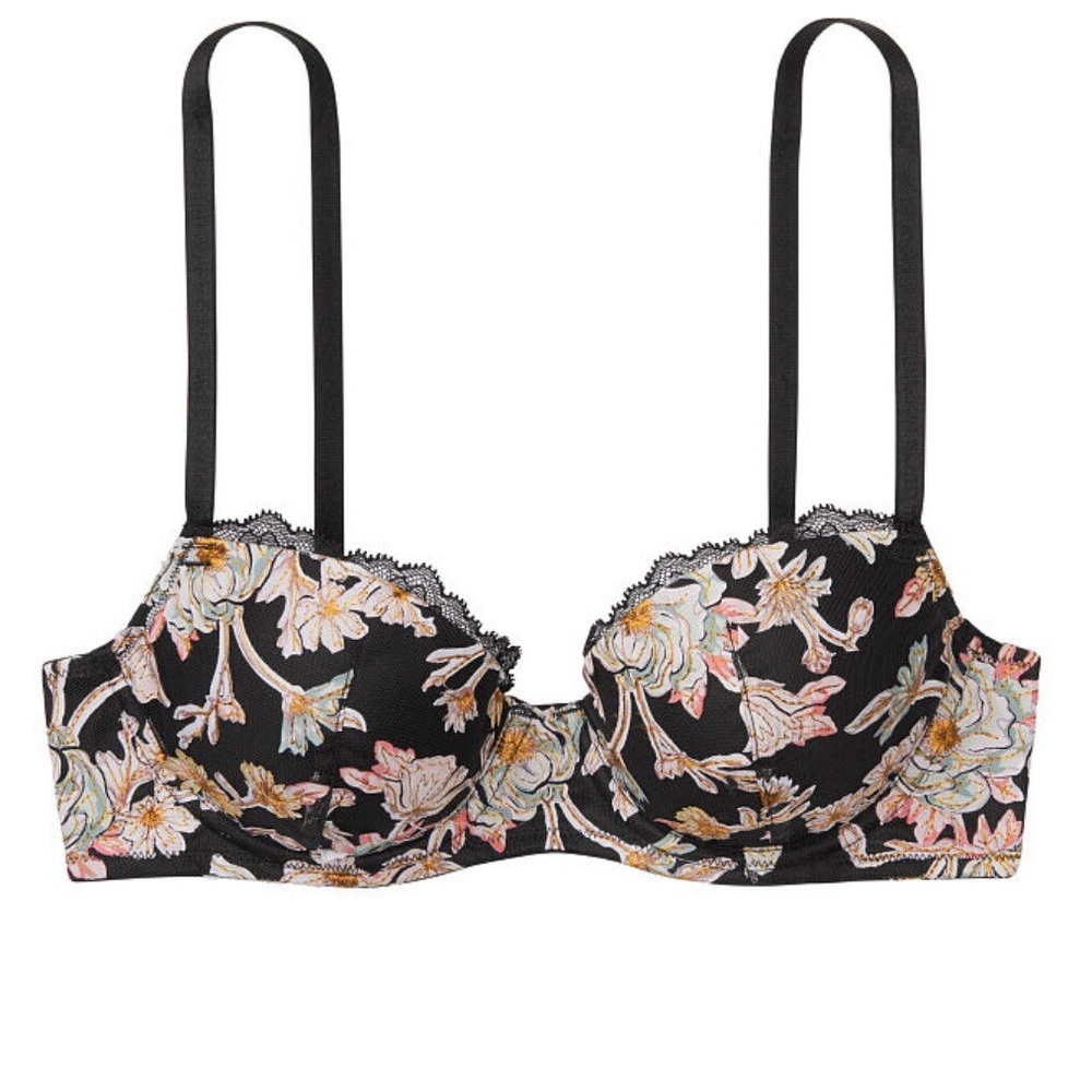 🌷 VS | Dream Angels black Floral Lace Demi Bra lightly lined